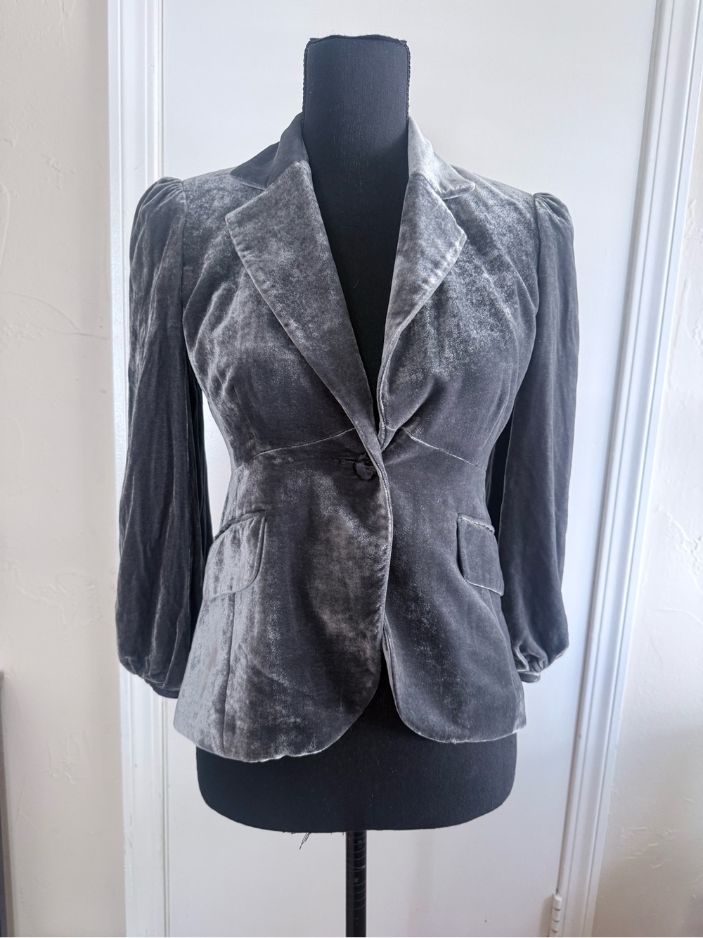Laundry By Shelli Segal Silver-Gray Velvet silk blend Tailored Blazer